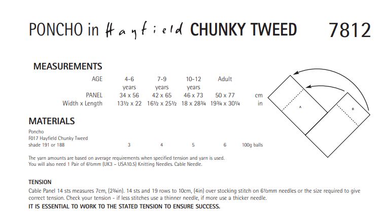 Hayfield 7812 Poncho in Chunky Tweed (PDF) Knit in a Box
