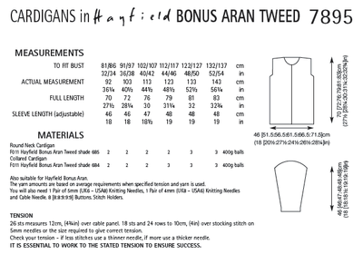 Hayfield 7895 Cardigans in Bonus Aran Tweed (PDF) Knit in a Box