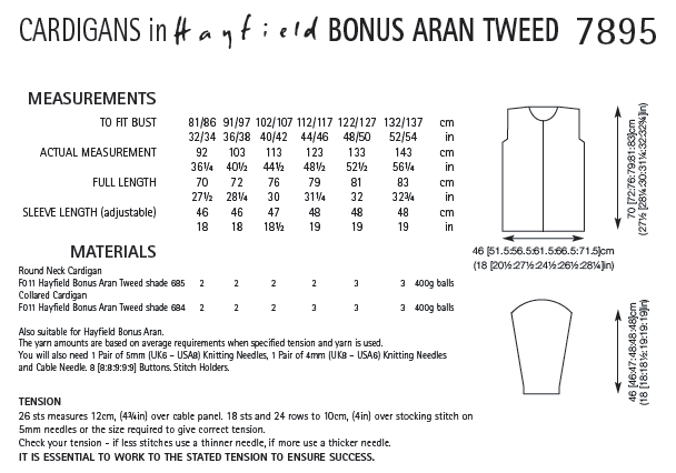 Patron De Tricot Sirdar 7895 - Gilets Femme Col Rond & Col V - En Laine Hayfield Bonus Aran Tweed