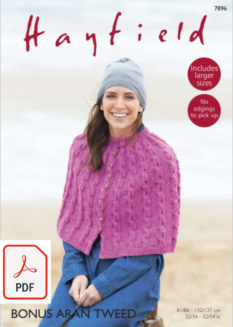 Hayfield 7896 Cape in Bonus Aran Tweed (PDF) Knit in a Box 