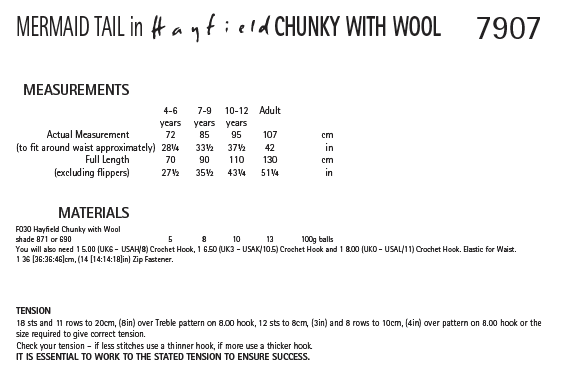 Hayfield 7907 Mermaid Tail in Chunky with Wool (PDF) Knit in a Box