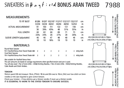 Hayfield 7988 Sweaters in Bonus Aran Tweed (PDF) Knit in a Box