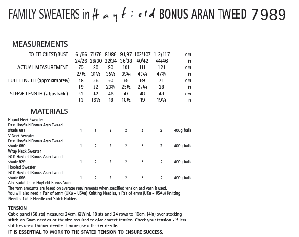 Hayfield 7989 Family Sweaters in Bonus Aran Tweed (PDF) Knit in a Box