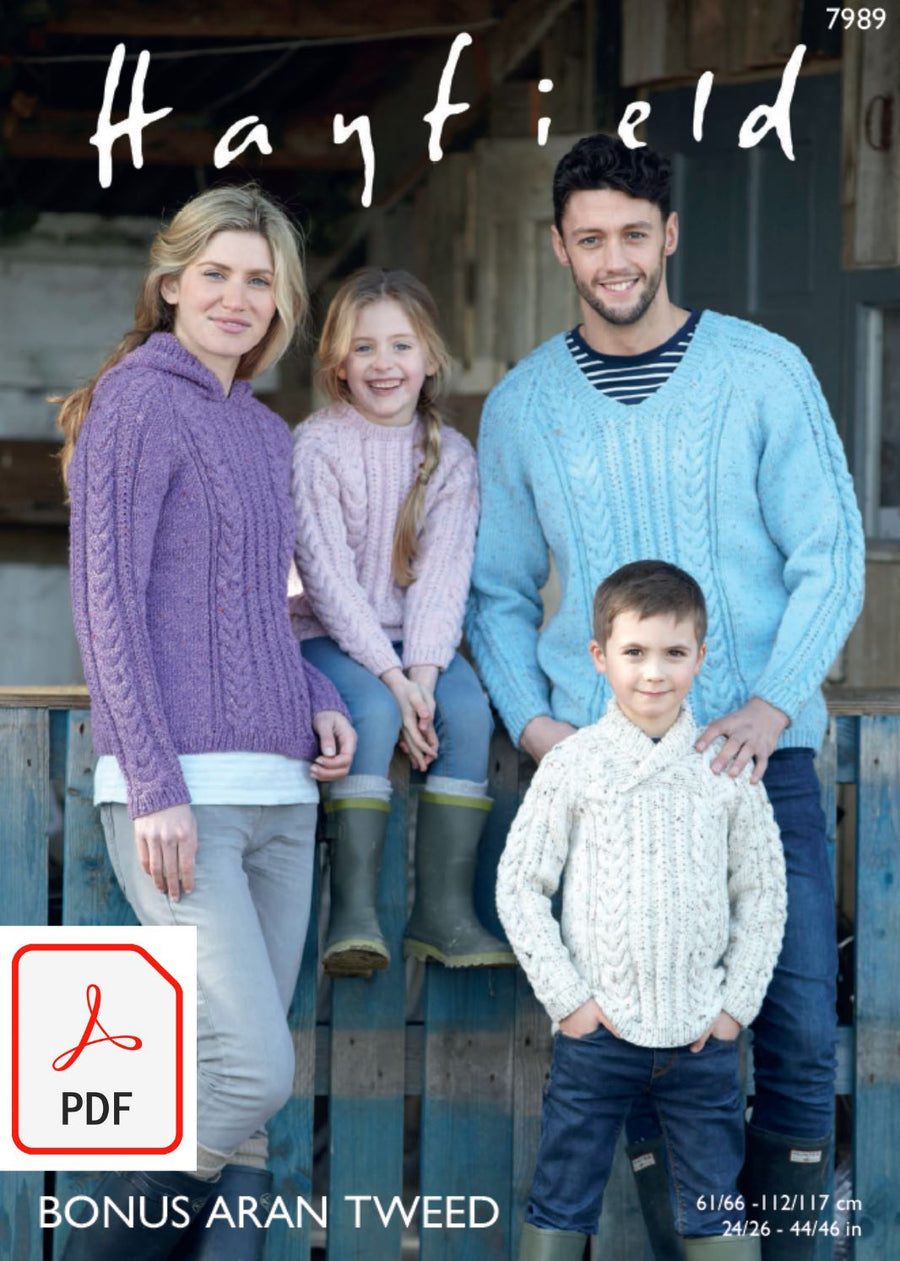 Hayfield 7989 Family Sweaters in Bonus Aran Tweed (PDF) Knit in a Box 