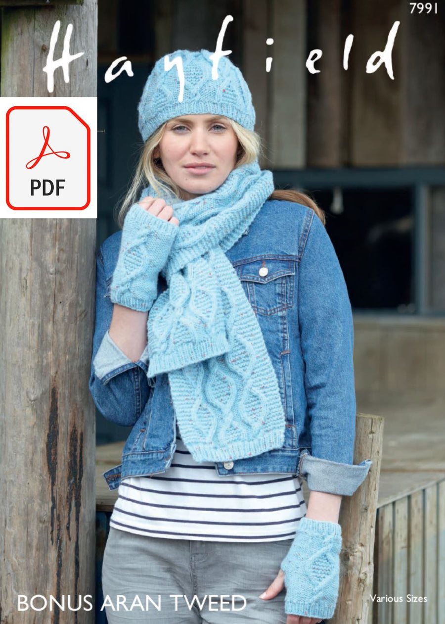 Hayfield 7991 Accessories in Bonus Aran Tweed (PDF) Knit in a Box 