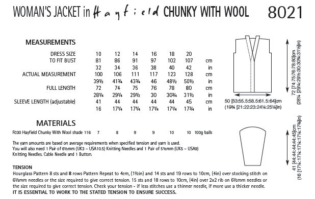 Hayfield 8021 Woman´s Jacket in Chunky with Wool (PDF) Knit in a Box