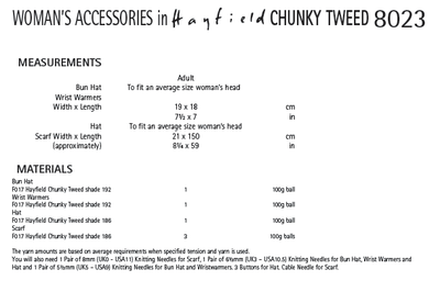 Hayfield 8023 Woman´s Accessories in Chunky Tweed (PDF) Knit in a Box