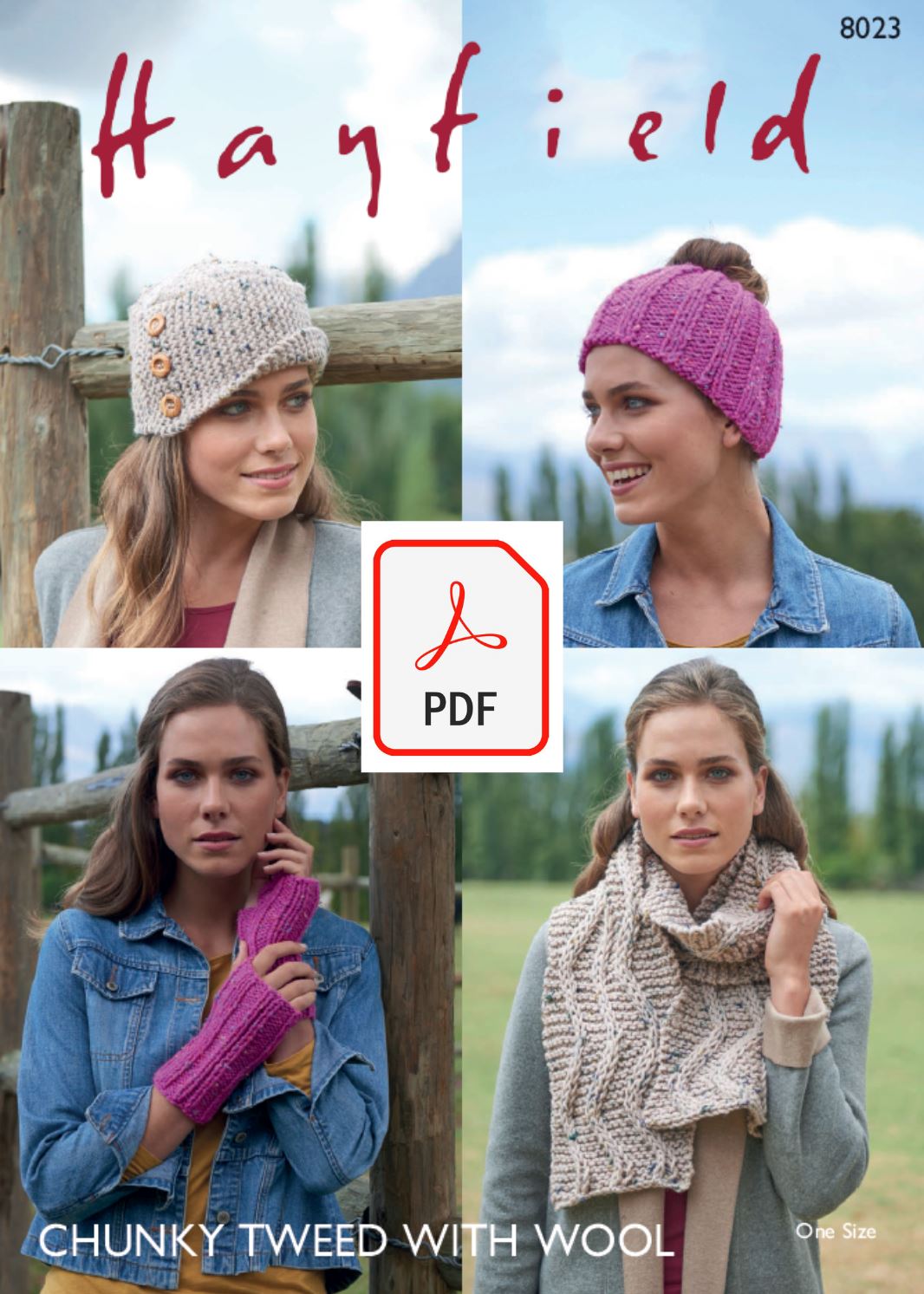 Hayfield 8023 Woman´s Accessories in Chunky Tweed (PDF) Knit in a Box