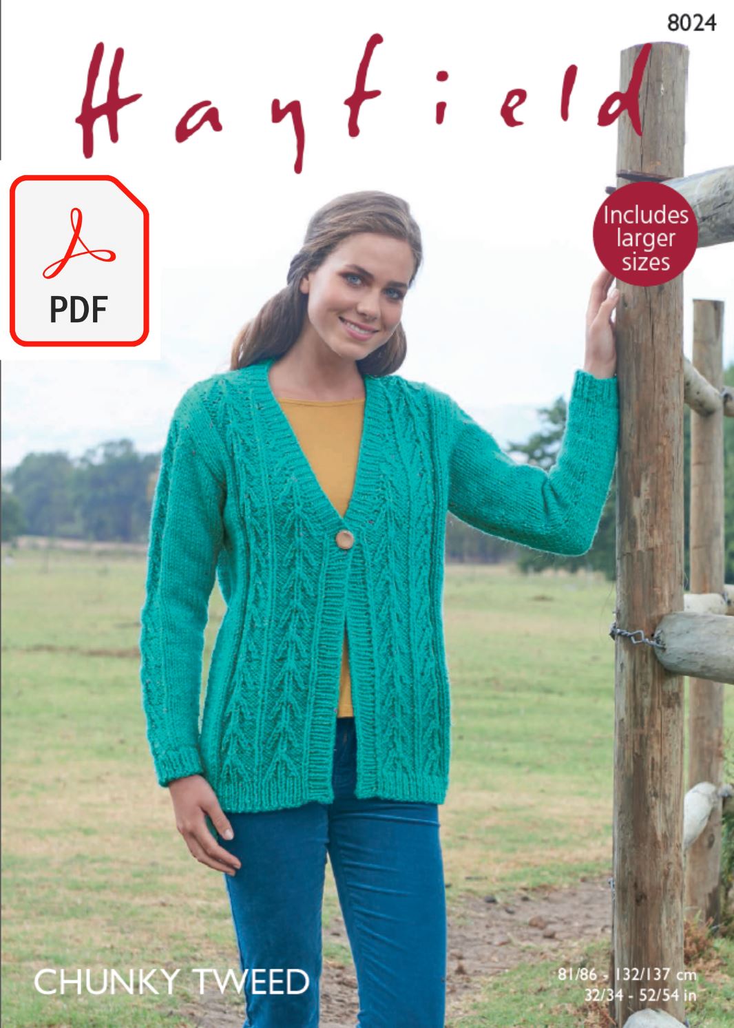 Hayfield 8024 V Neck Cardigan in Chunky Tweed (PDF) Knit in a Box
