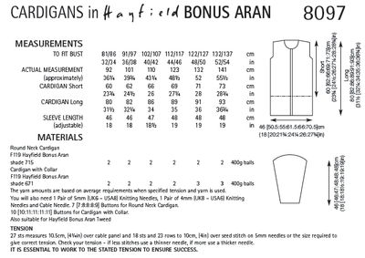Hayfield 8097 Cardigans in Bonus Aran (PDF) Knit in a Box