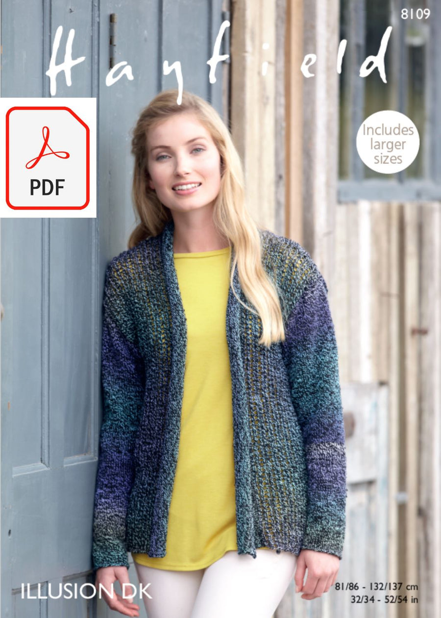 Hayfield 8109 Jacket in Illusion DK (PDF) Knit in a Box 