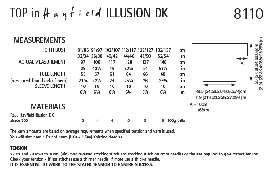 Hayfield 8110 Top in Illusion DK (PDF) Knit in a Box
