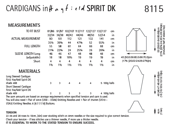 Hayfield 8115 Cardigans in Spirit DK (PDF) Knit in a Box