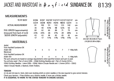 Hayfield 8139 Jacket and Waistcoat in Sundance DK (PDF) Knit in a Box