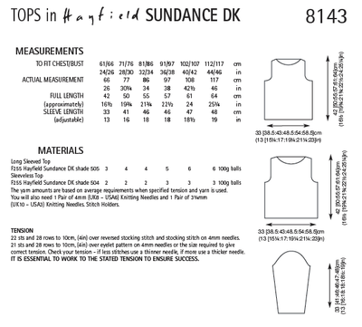Hayfield 8143 Tops in Sundance DK (PDF) Knit in a Box