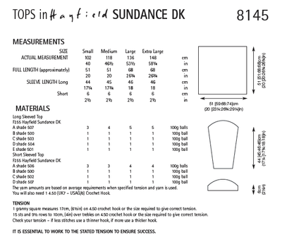 Hayfield 8145 Tops in Sundance DK (PDF) Knit in a Box