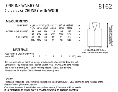 Hayfield 8162 Longline Waistcoat in Chunky with Wool (PDF) Knit in a Box