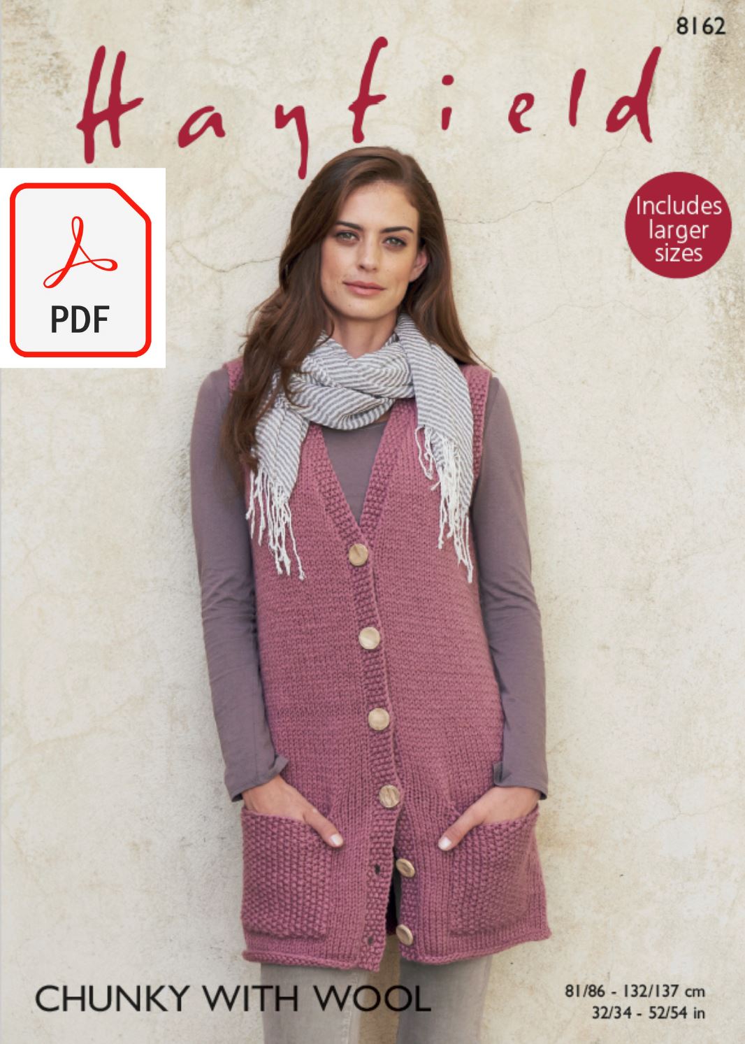 Hayfield 8162 Longline Waistcoat in Chunky with Wool (PDF) Knit in a Box