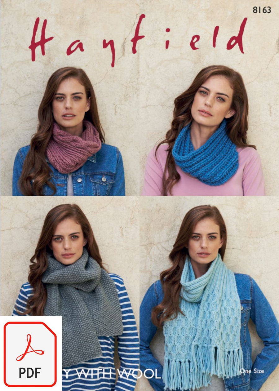 Hayfield 8163 Snoods and Scarves in Chunky with Wool (PDF) Knit in a Box 