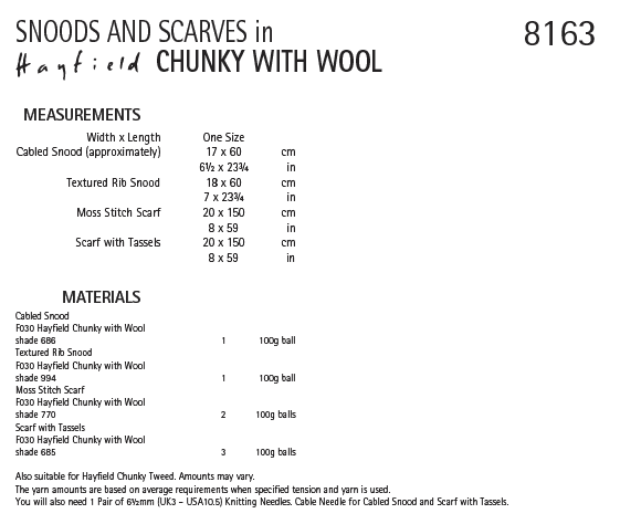 Hayfield 8163 Snoods and Scarves in Chunky with Wool (PDF) Knit in a Box