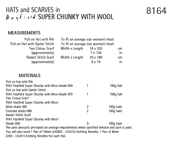 Hayfield 8164 Hats and Scarves in Super Chunky with Wool (PDF) Knit in a Box