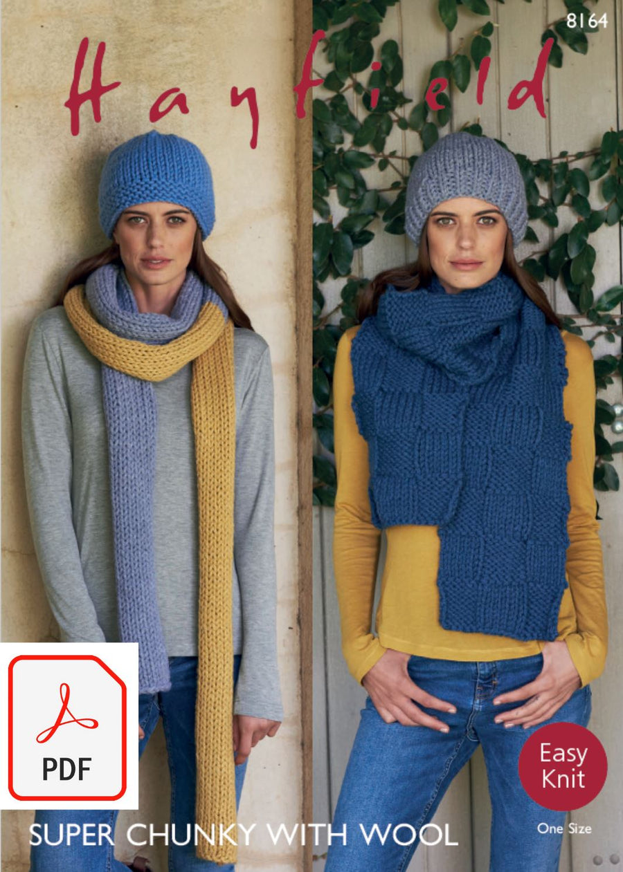 Hayfield 8164 Hats and Scarves in Super Chunky with Wool (PDF) Knit in a Box 