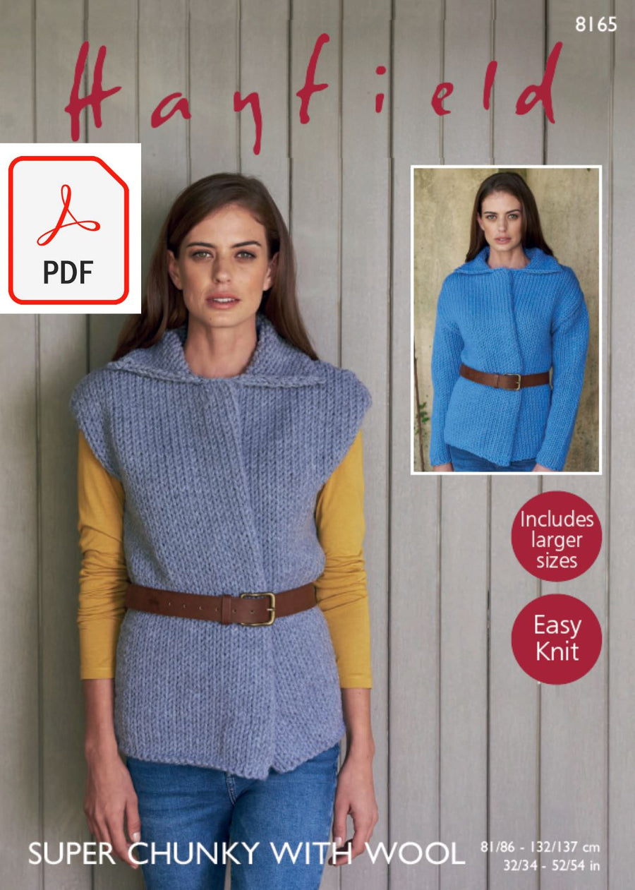 Hayfield 8165 Jacket and Waistcoat in Super Chunky with Wool (PDF) Knit in a Box 