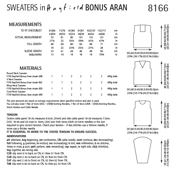 Hayfield 8166 Sweaters in Bonus Aran (PDF) Knit in a Box