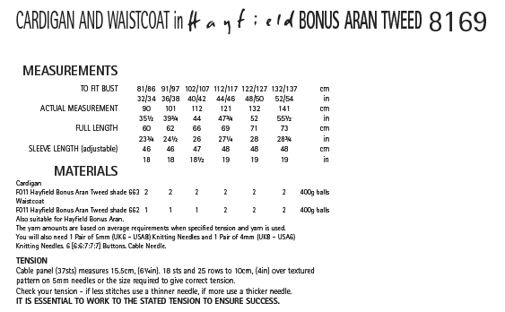 Hayfield 8169 Cardigan and Waistcoat in Bonus Aran Tweed (PDF) Knit in a Box