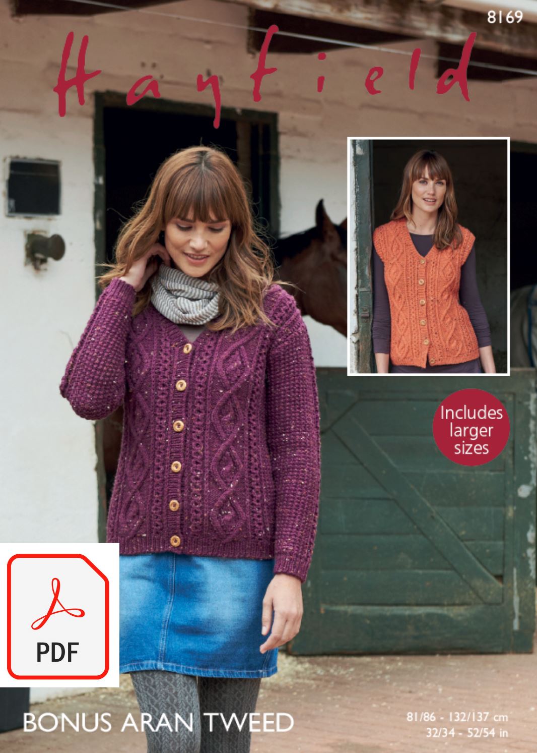 Hayfield 8169 Cardigan and Waistcoat in Bonus Aran Tweed (PDF) Knit in a Box