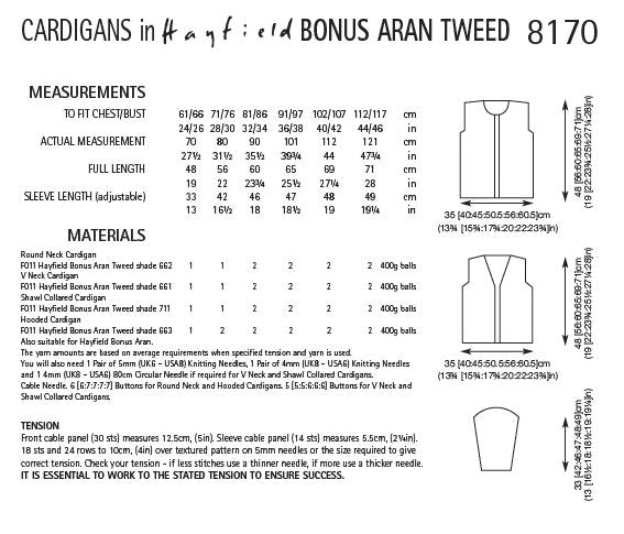 Hayfield 8170 Cardigans in Bonus Aran Tweed (PDF) Knit in a Box