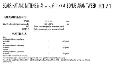 Hayfield 8171 Scraf, Hat and Mittens in Bonus Aran Tweed (PDF) Knit in a Box