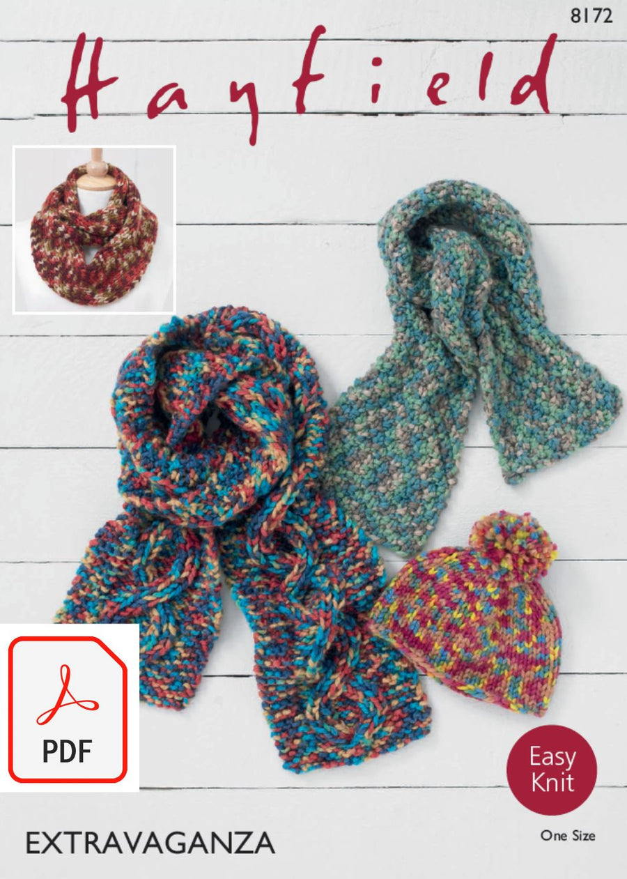 Hayfield 8172 Accessories in Extravaganza (PDF) Knit in a Box 