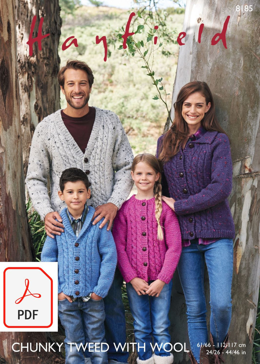 Hayfield 8185 Cardigans in Chunky Tweed with Wool (PDF) Knit in a Box 