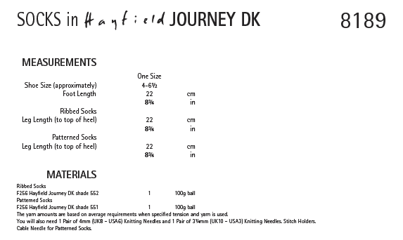 Hayfield 8189 Socks in Journey DK (PDF) Knit in a Box