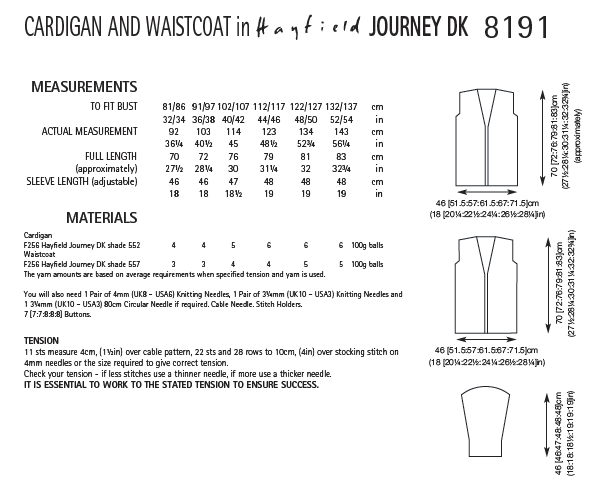 Hayfield 8191 Cardigan and Waistcoat in Journey DK (PDF) Knit in a Box