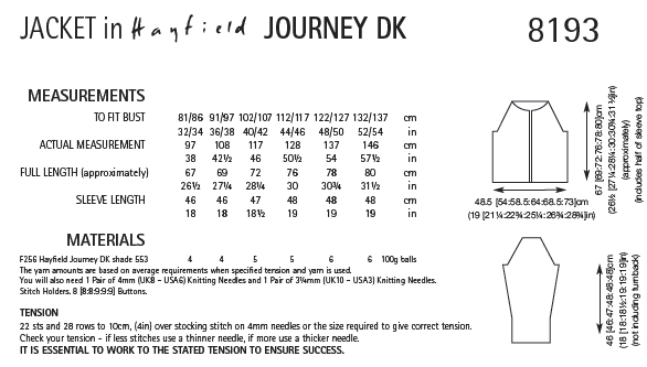 Hayfield 8193 Jacket in Journey DK (PDF) Knit in a Box