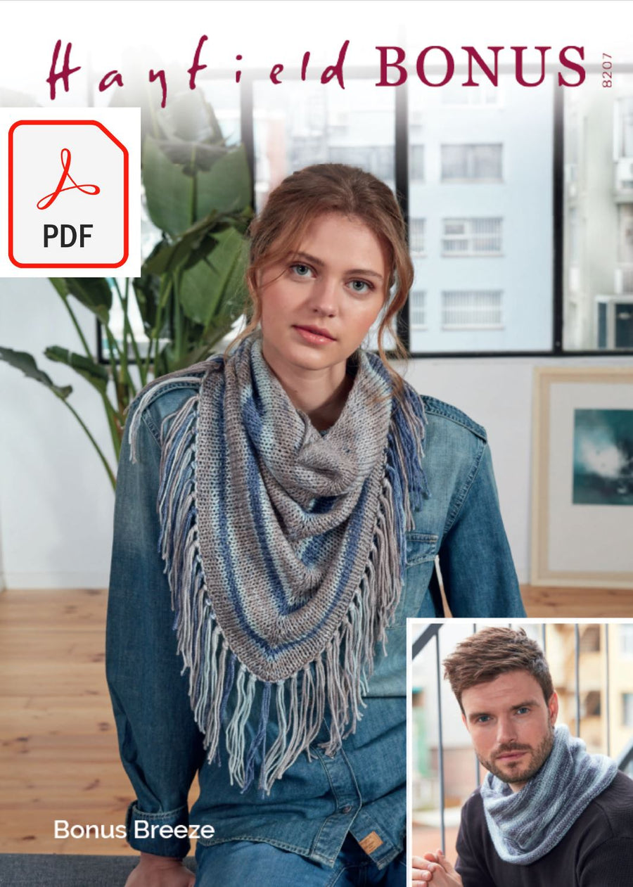 Hayfield 8207 Striped Snood and Fringed Shawl in Bonus Breeze DK (PDF) Knit in a Box 