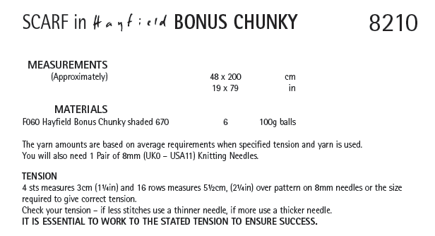Hayfield 8210 Scarf in Bonus Chunky (PDF) Knit in a Box