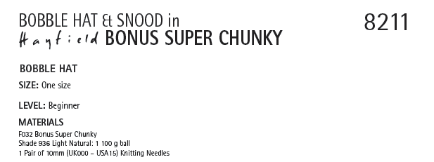 Hayfield 8211 Bobble Hat and Snood in Bonus Super Chunky (PDF) Knit in a Box
