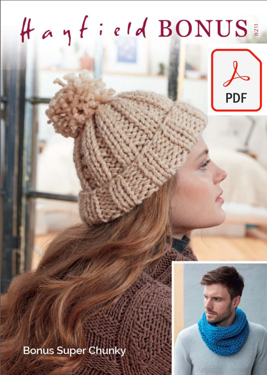 Hayfield 8211 Bobble Hat and Snood in Bonus Super Chunky (PDF) Knit in a Box 