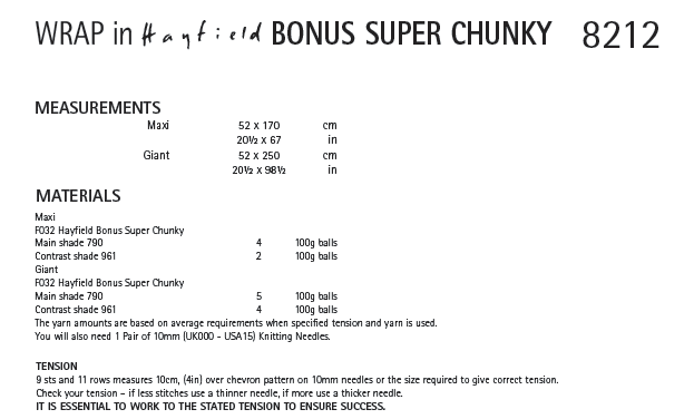 Hayfield 8212 Wrap in Bonus Super Chunky (PDF) Knit in a Box