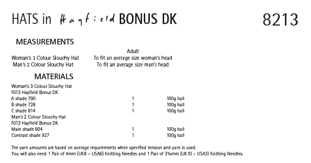 Hayfield 8213 Hats in Bonus DK (PDF) Knit in a Box