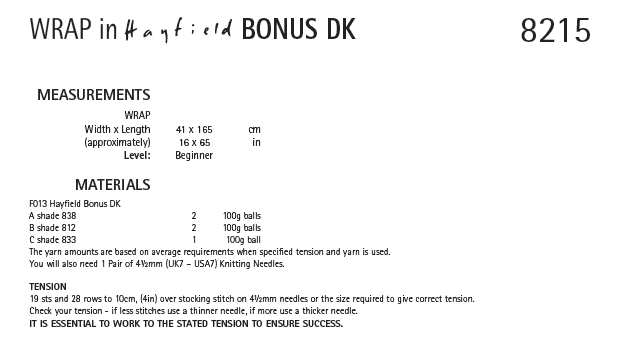 Hayfield 8215 Wrap in Bonus DK (PDF) Knit in a Box