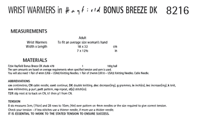 Hayfield 8216 Wrist Warmers in Bonus Breeze DK (PDF) Knit in a Box