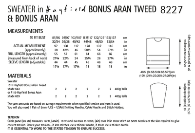 Hayfield 8227 Ladies Sweater in Bonus Aran Tweed & Bonus Aran (PDF) Knit in a Box
