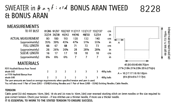Hayfield 8228 Ladies Sweater in Bonus Aran Tweed & Bonus Aran (PDF) Knit in a Box