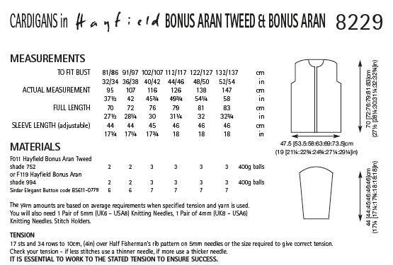 Hayfield 8229 Ladies Cardigans in Bonus Aran Tweed & Bonus Aran (PDF) Knit in a Box