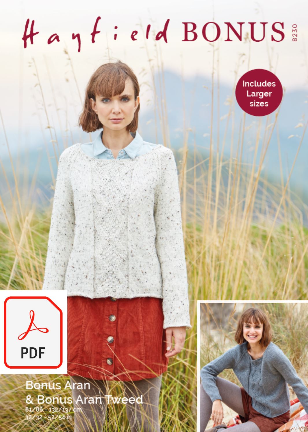 Hayfield 8230 Ladies Sweater in Bonus Aran Tweed & Bonus Aran (PDF) Knit in a Box