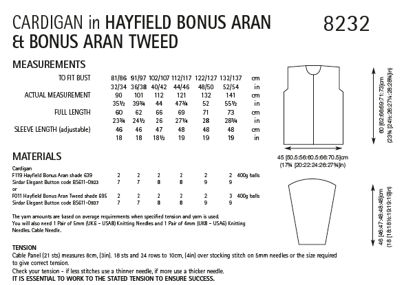 Hayfield 8232 Ladies Cardigan in Bonus Aran Tweed & Bonus Aran (PDF) Knit in a Box